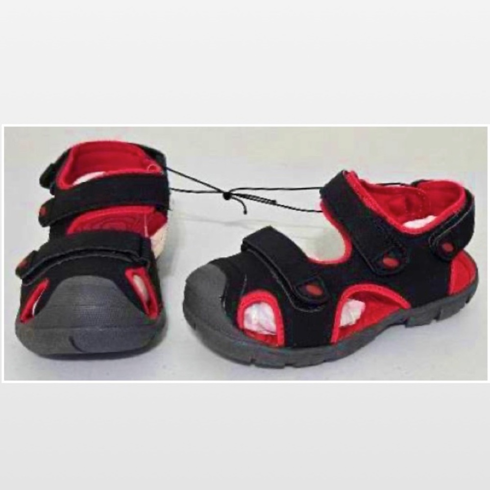 New Falls Creek Sandals Kids Size 9 Boys Toddlers Black Red Fisherman Shoes NWT